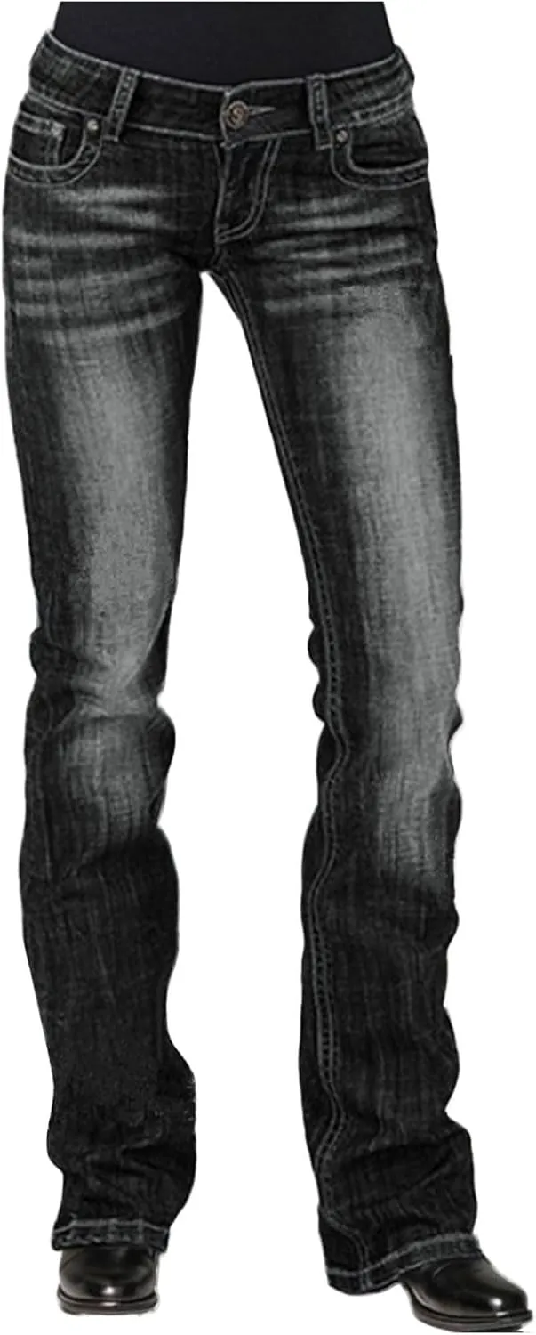 Womens Baggy Barrel Jeans Boyfriend,Stretch Mid Waisted Pants Button Straight Leg Jeans Skinny Fit Trousers