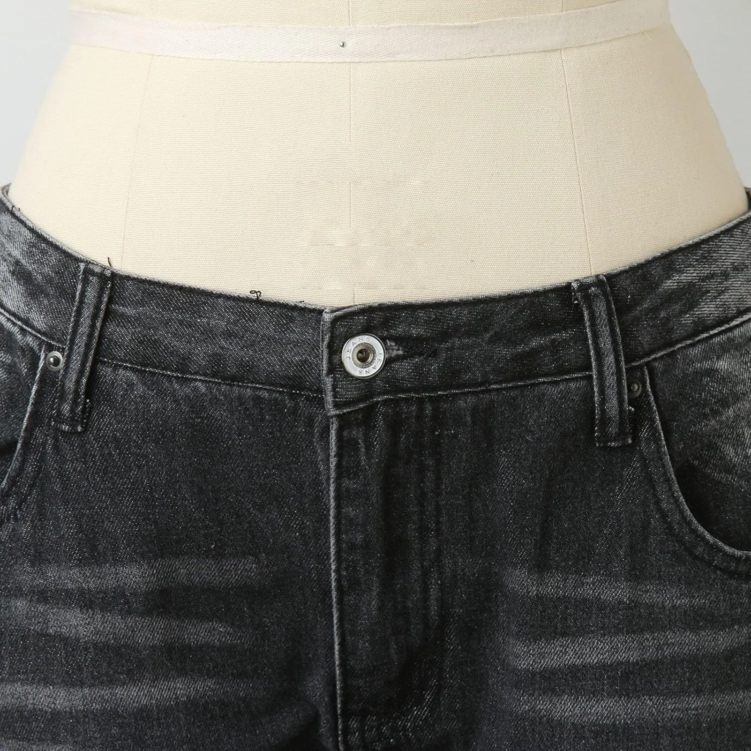 Womens Baggy Barrel Jeans Boyfriend,Stretch Mid Waisted Pants Button Straight Leg Jeans Skinny Fit Trousers