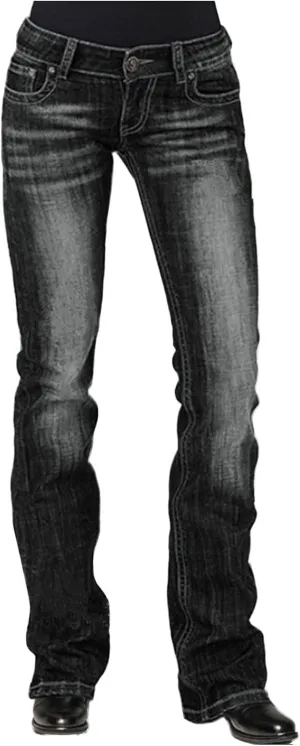 Womens Baggy Barrel Jeans Boyfriend,Stretch Mid Waisted Pants Button Straight Leg Jeans Skinny Fit Trousers