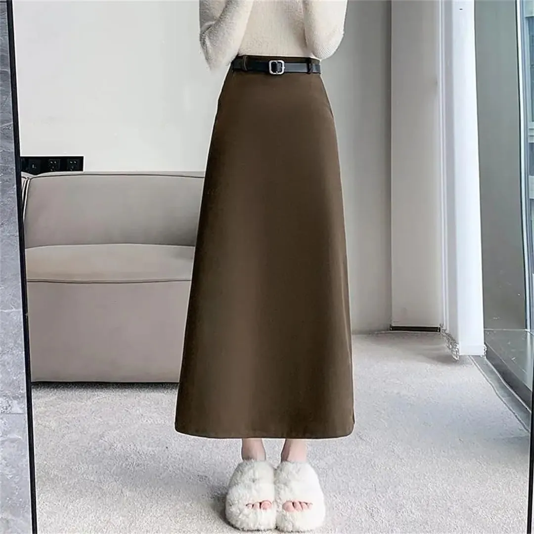 Women's Belted Maxi Skirt High Waist A Line Pocket Office Slit Long Skirt