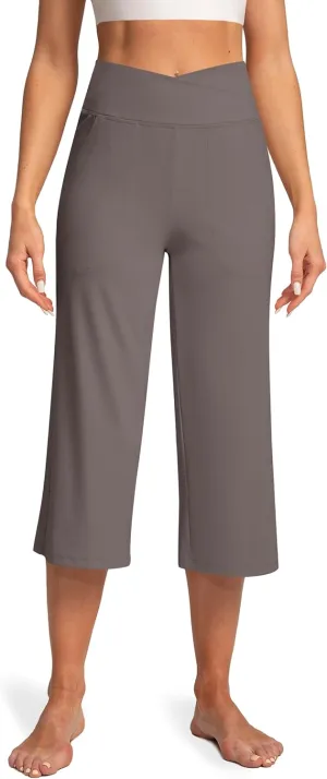 Women's Capri Pants High Waist Yoga Capri with Pockets Crossover Casual Crop Capris Pants