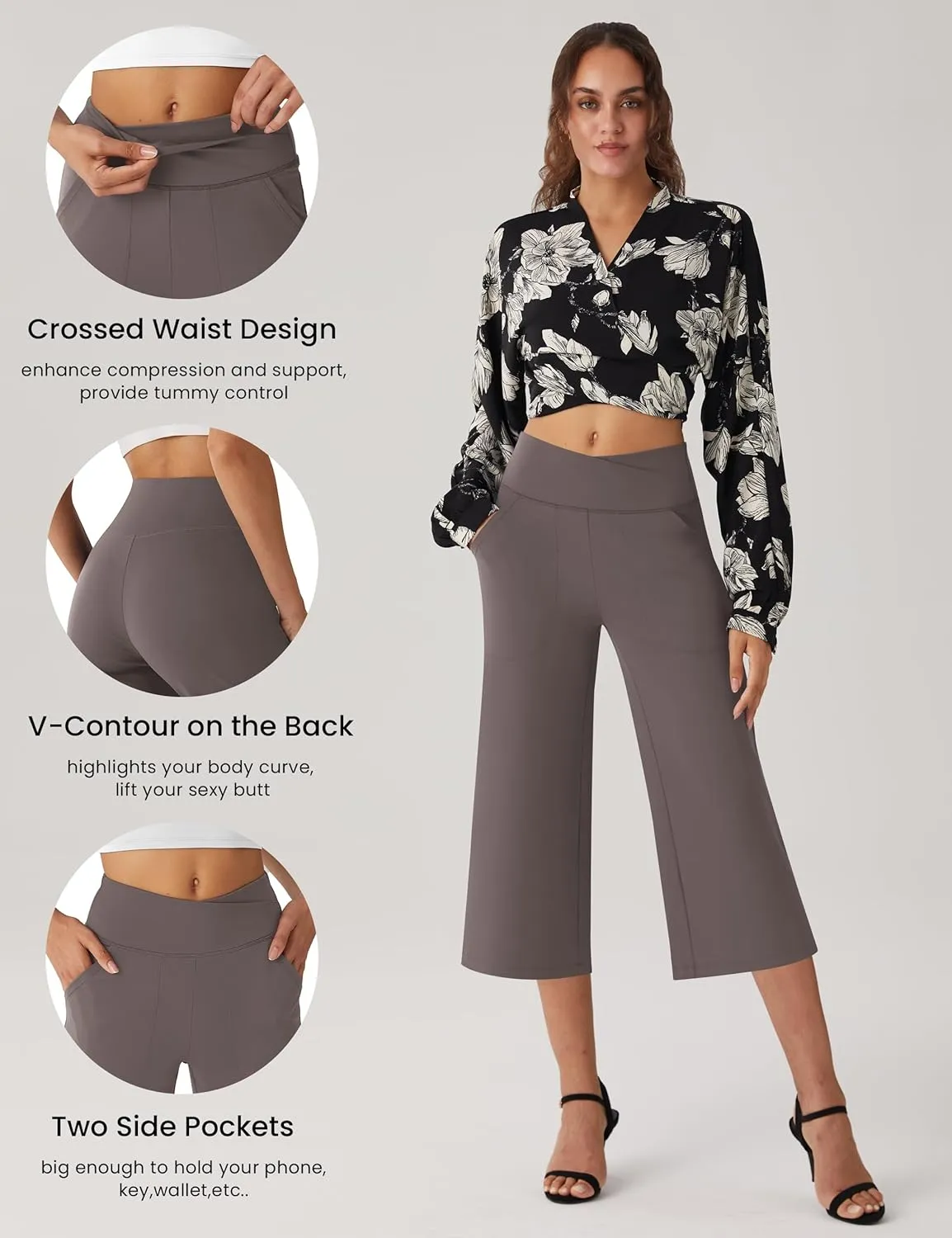 Women's Capri Pants High Waist Yoga Capri with Pockets Crossover Casual Crop Capris Pants