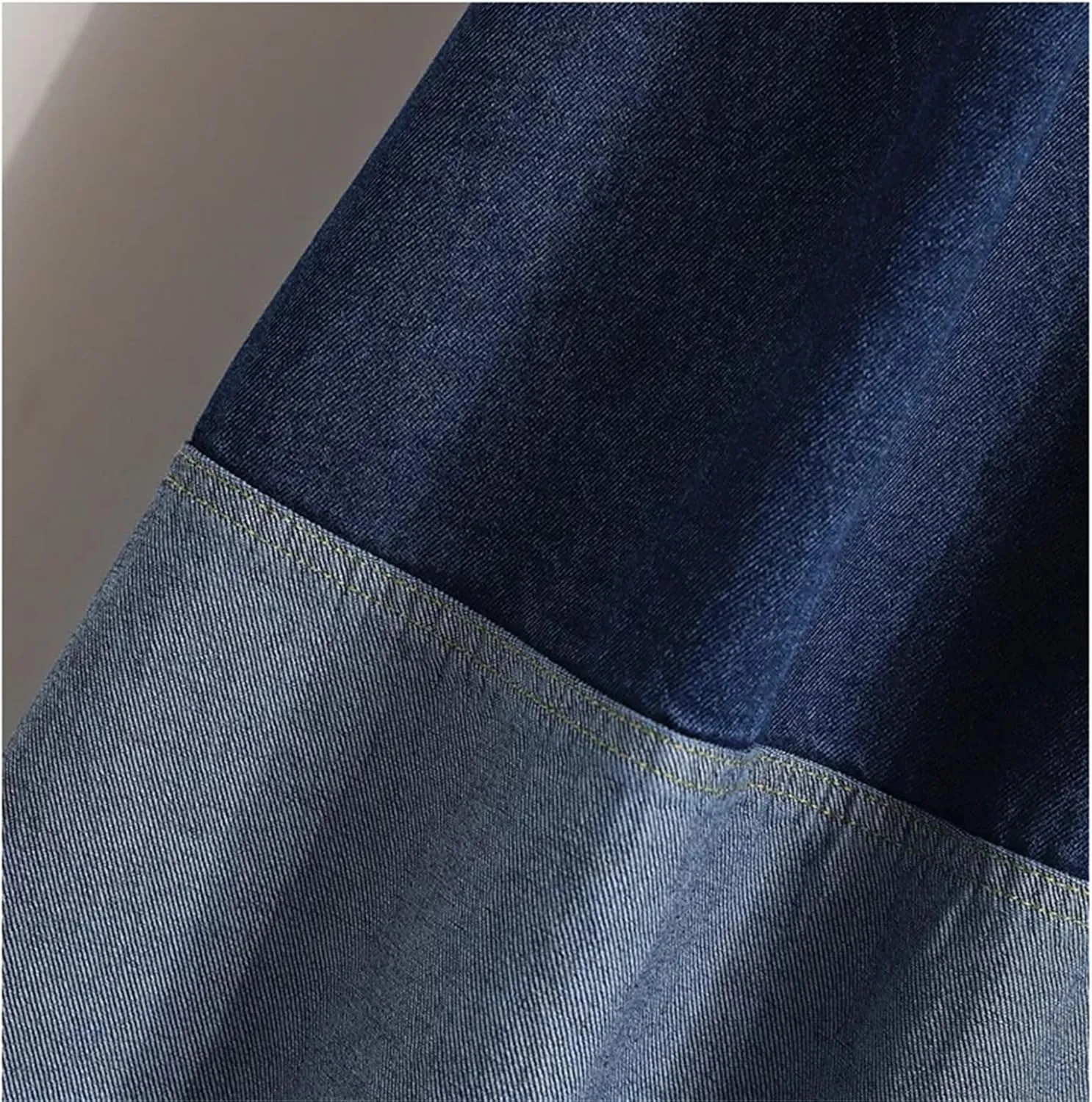 Women's Colorblock A-Line Denim Midi Skirt Elastic Waist Two-Tone Casual Jean Skirt