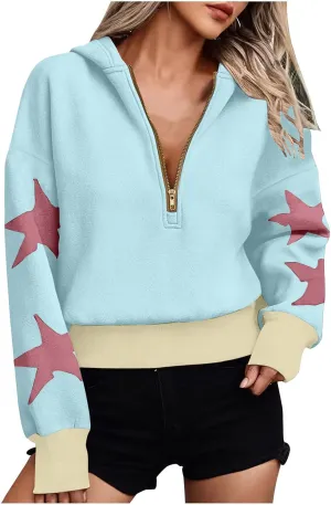 Womens Cropped Oversized Hoodies Long Sleeve Half Zip Pullover Sweatshirts 2024 Fashion Outfits Cute Y2K Clothes
