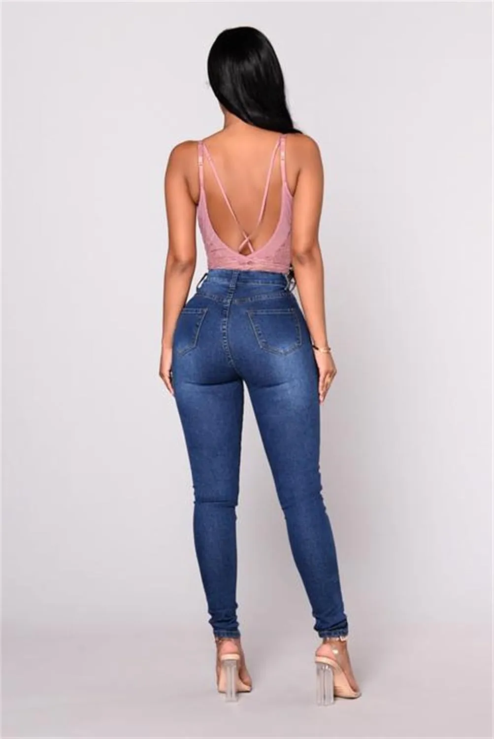 Womens Elastic Jean Leggings Jeggings, Women's Stretch Denim Leggings with Pockets, Mid-Rise Stretch Pull-On Jegging