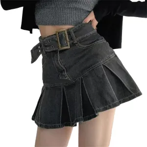 Women's Embroider Denim Skirt Clothing Spring and Summer Retro Pleated Skirt Look Slimmer Mini Skirt