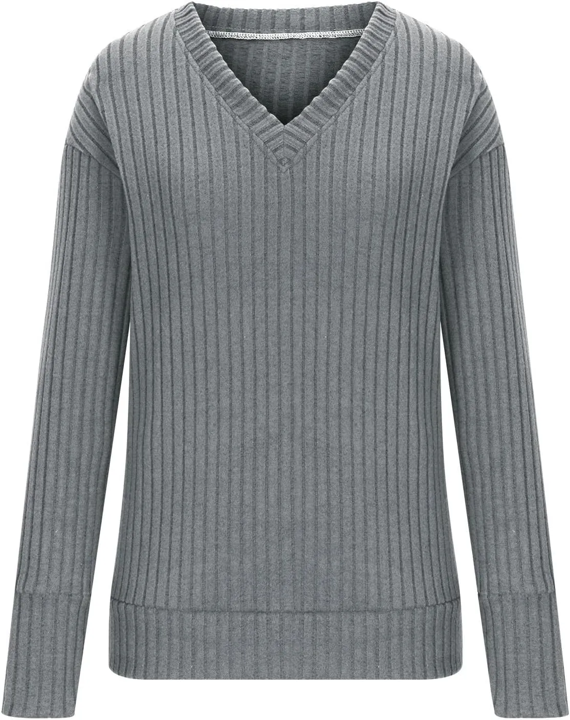 Women's Fall Tops 2024 Fashion V Neck Long Sleeve Shirts Blouse Knitted Casual Pullover Sweater Cozy Going Out Tops