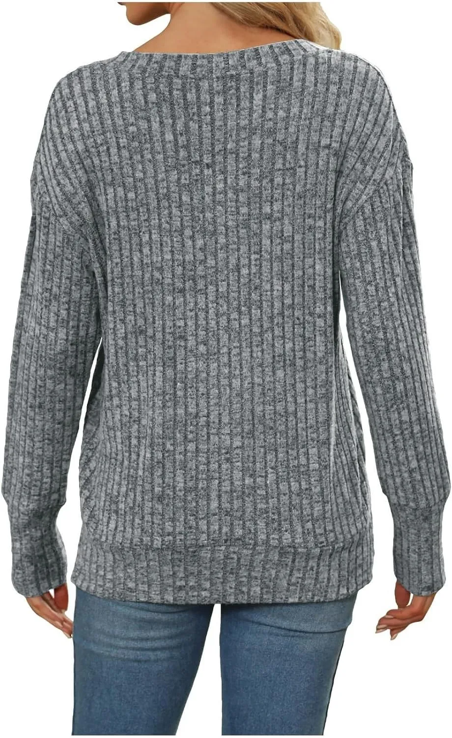 Women's Fall Tops 2024 Fashion V Neck Long Sleeve Shirts Blouse Knitted Casual Pullover Sweater Cozy Going Out Tops