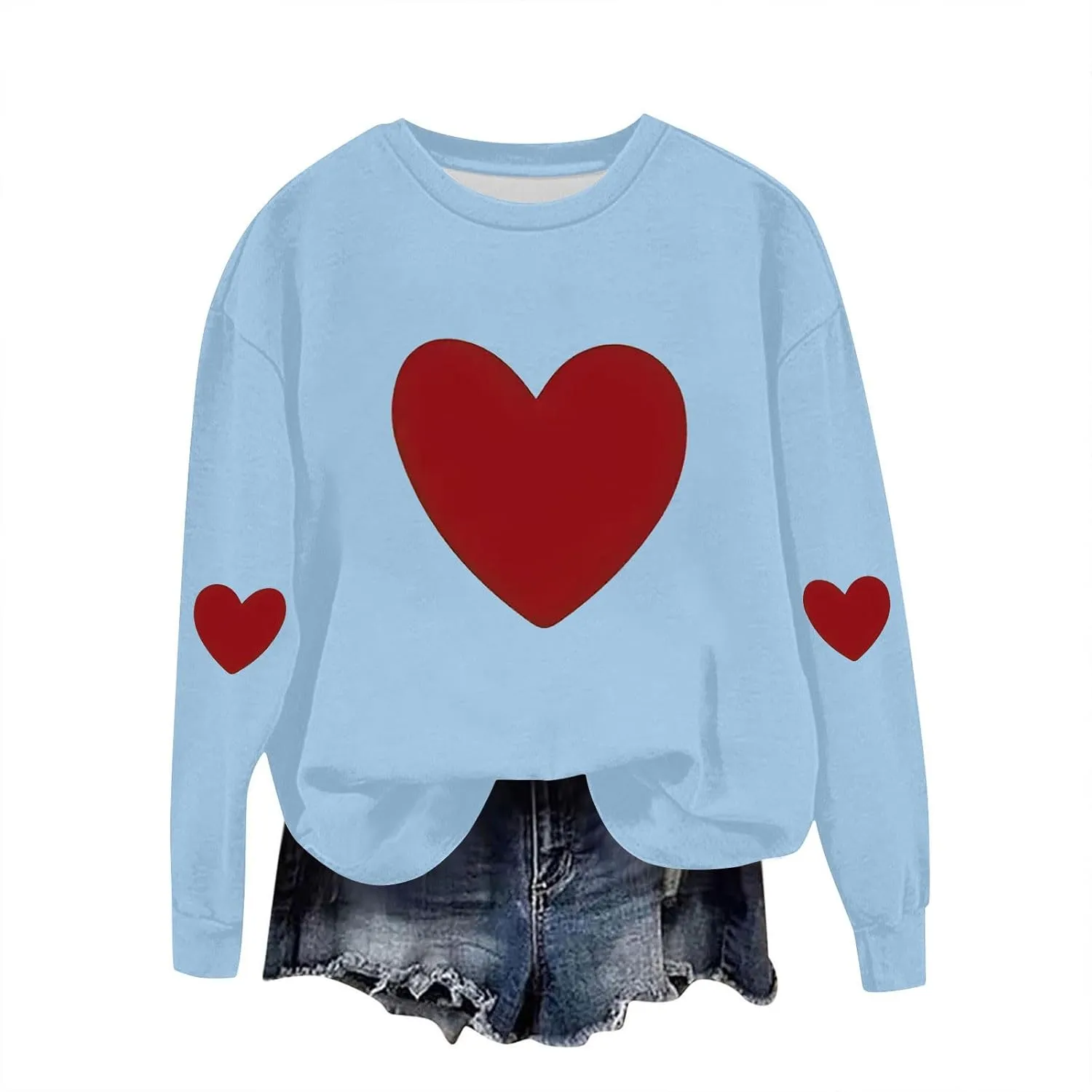 Womens Fall Winter Sweatshirt Fleece Pullover Cute Heart Print Long Sleeve Casual Tops Fashion Outfits 2024