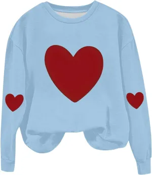 Womens Fall Winter Sweatshirt Fleece Pullover Cute Heart Print Long Sleeve Casual Tops Fashion Outfits 2024