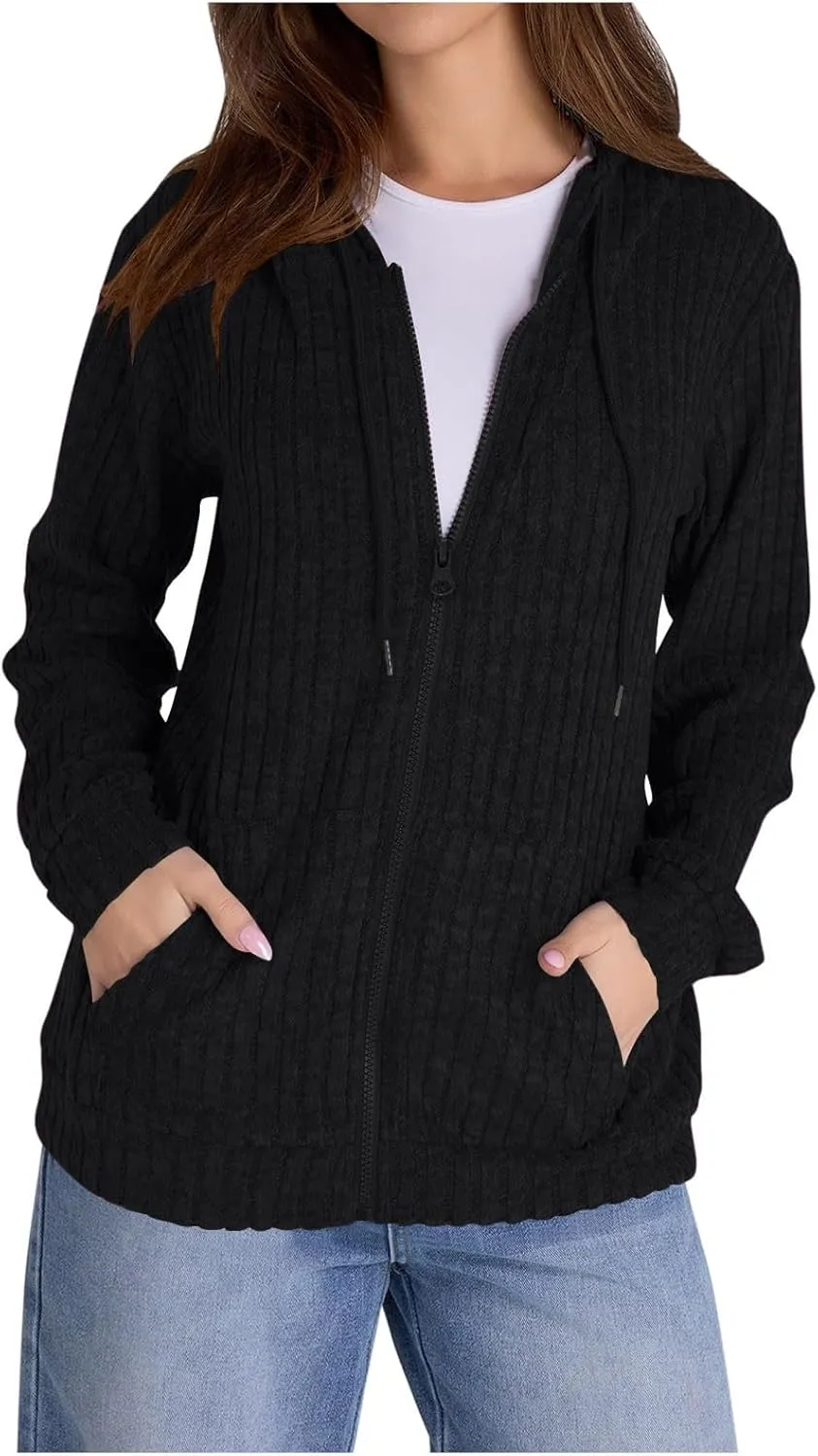 Womens Fashion Zip Up Hoodies 2024 Long Sleeve Drawstring Jackets Casual Lightweight Sweater Tops Winter Clothes