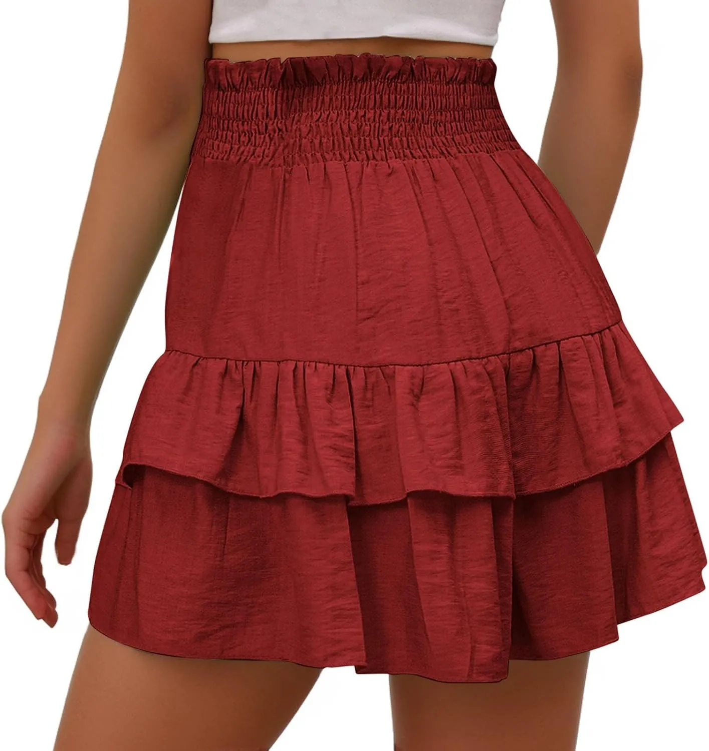 Women's Flowy Shorts Ruffle High Waisted Mini Skirts Casual Summer Teen Gilrs Tennis Shorts with Floral Pleated Hem