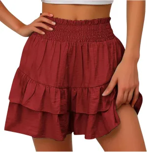 Women's Flowy Shorts Ruffle High Waisted Mini Skirts Casual Summer Teen Gilrs Tennis Shorts with Floral Pleated Hem
