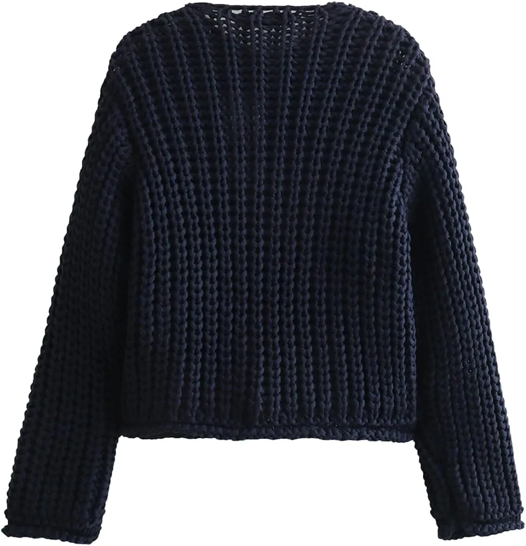 Women's Knit Cardigans Button Down Sweater Long Sleeve V Neck Chunky Cardigan Sweaters with Pockets