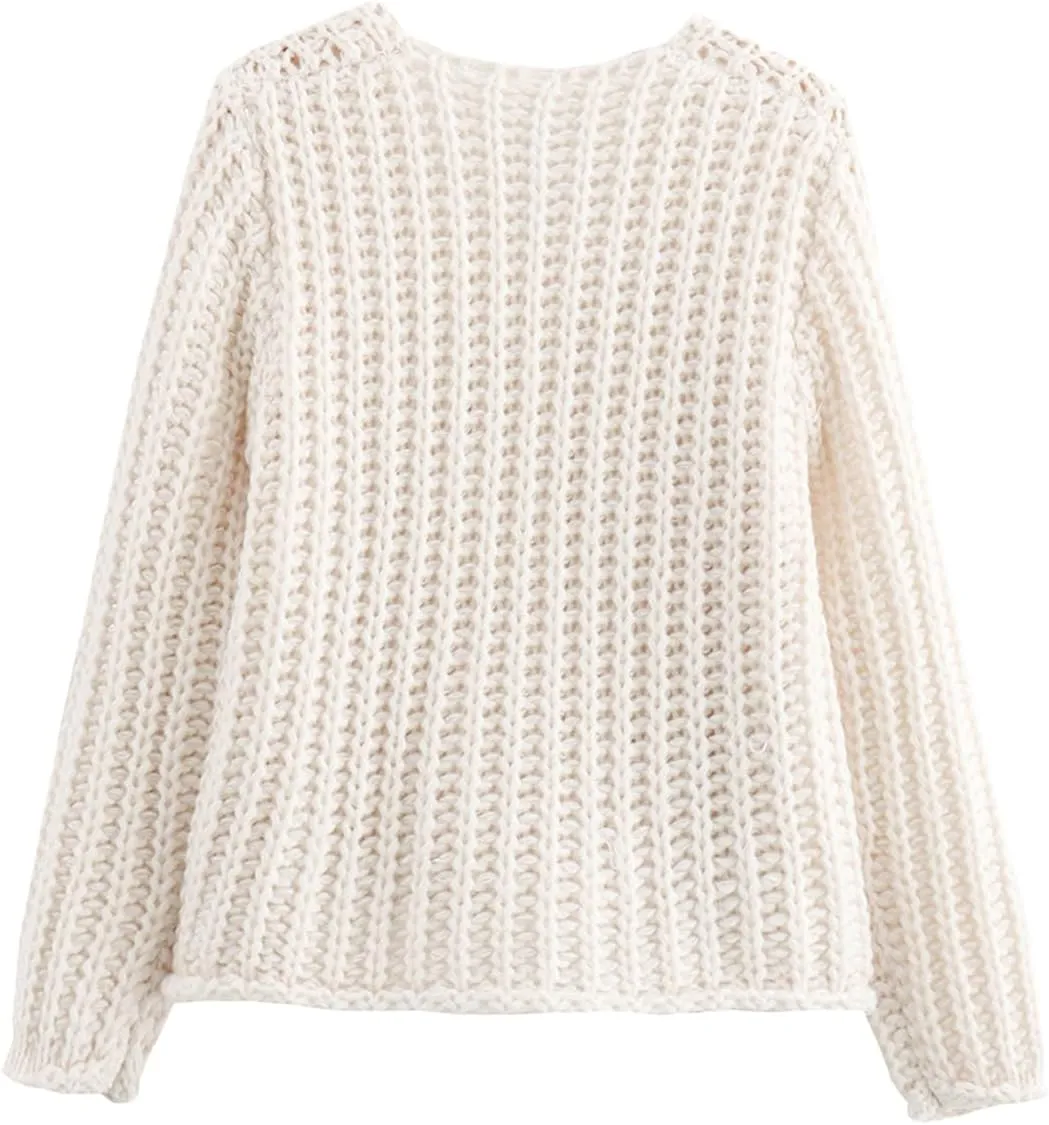 Women's Knit Cardigans Button Down Sweater Long Sleeve V Neck Chunky Cardigan Sweaters with Pockets