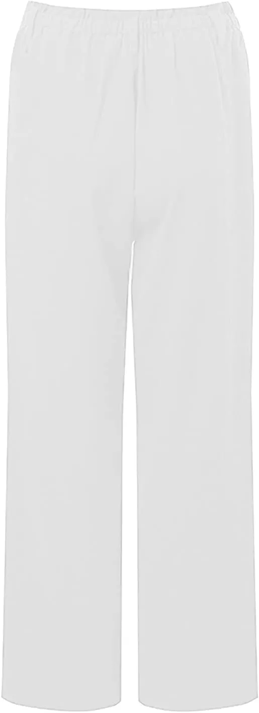 Women's Linen Pants Summer Cropped Wide Leg Trousers Pants Casual Lightweight Elastic Waist Work Pants with Pockets