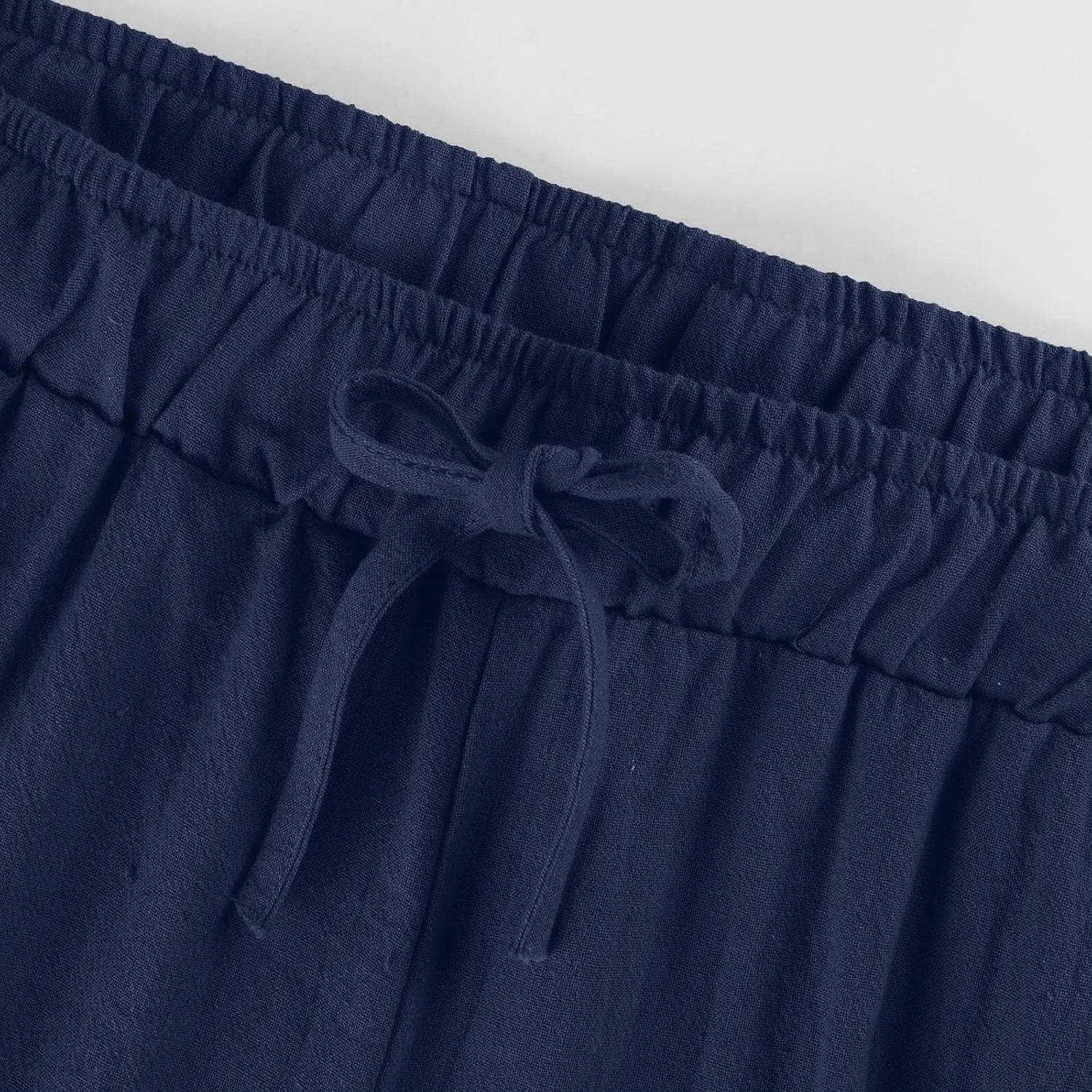 Womens Linen Pants Wide Leg Baggy High Waisted Pants Straight Leg Beach Trousers Flowy Pull on Pants with Pockets