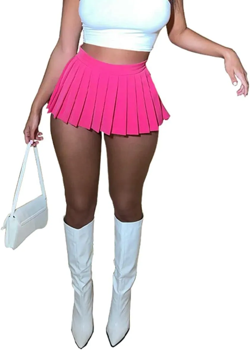 Women's Mini Pleated Skirts Sexy Club Y2k High Wiast Stretchy Tennis Skater A-line Skirt
