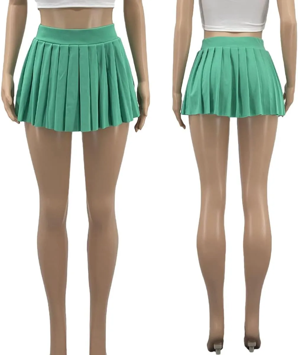 Women's Mini Pleated Skirts Sexy Club Y2k High Wiast Stretchy Tennis Skater A-line Skirt