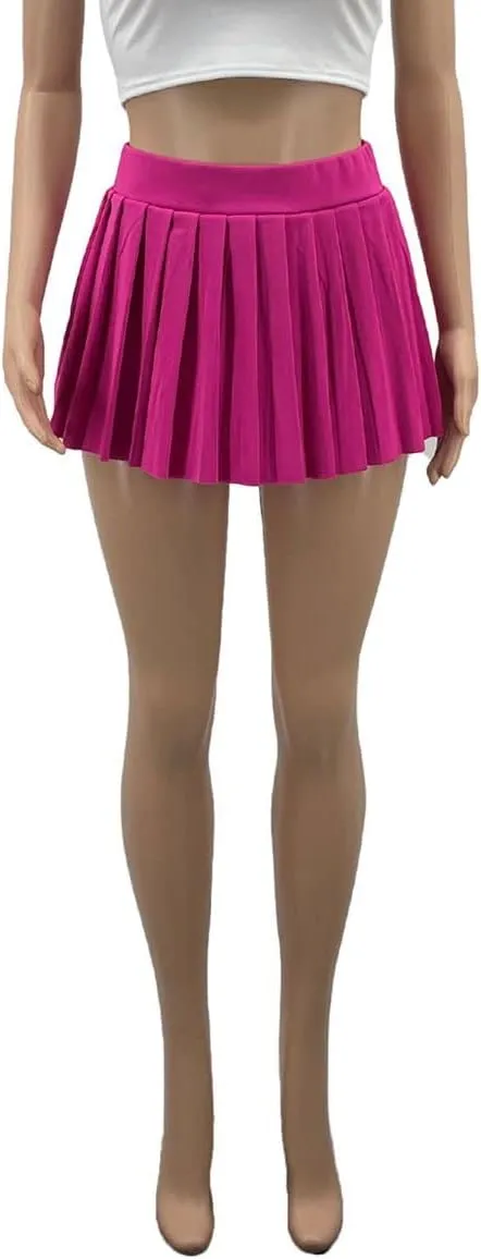 Women's Mini Pleated Skirts Sexy Club Y2k High Wiast Stretchy Tennis Skater A-line Skirt