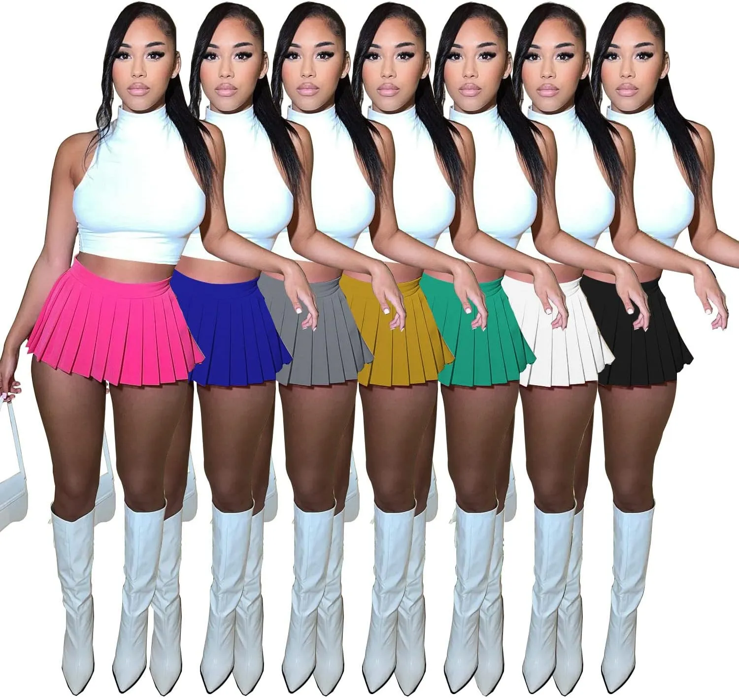 Women's Mini Pleated Skirts Sexy Club Y2k High Wiast Stretchy Tennis Skater A-line Skirt
