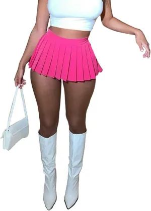 Women's Mini Pleated Skirts Sexy Club Y2k High Wiast Stretchy Tennis Skater A-line Skirt
