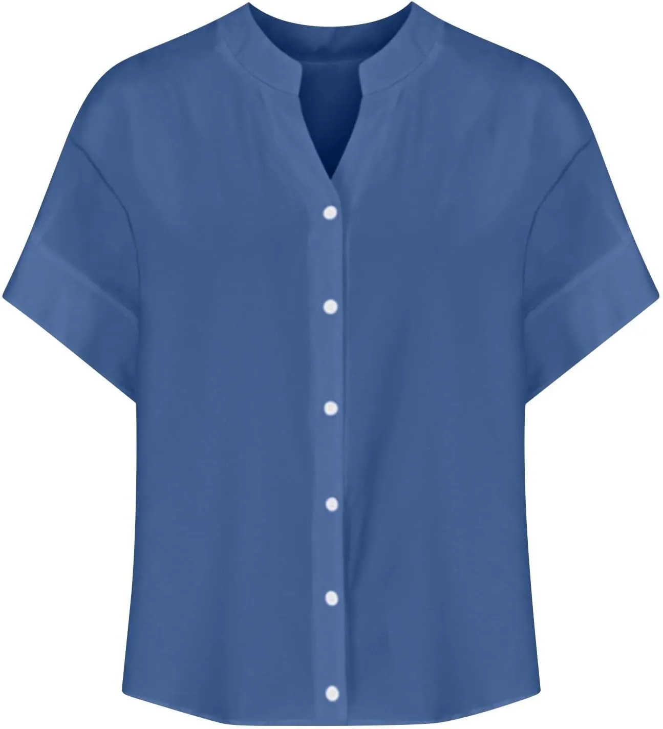 Women's Oversized Button Down Shirts Summer Cotton Linen Blouse V-Neck Short Sleeve Loose Tunic Tops Office Work Tees