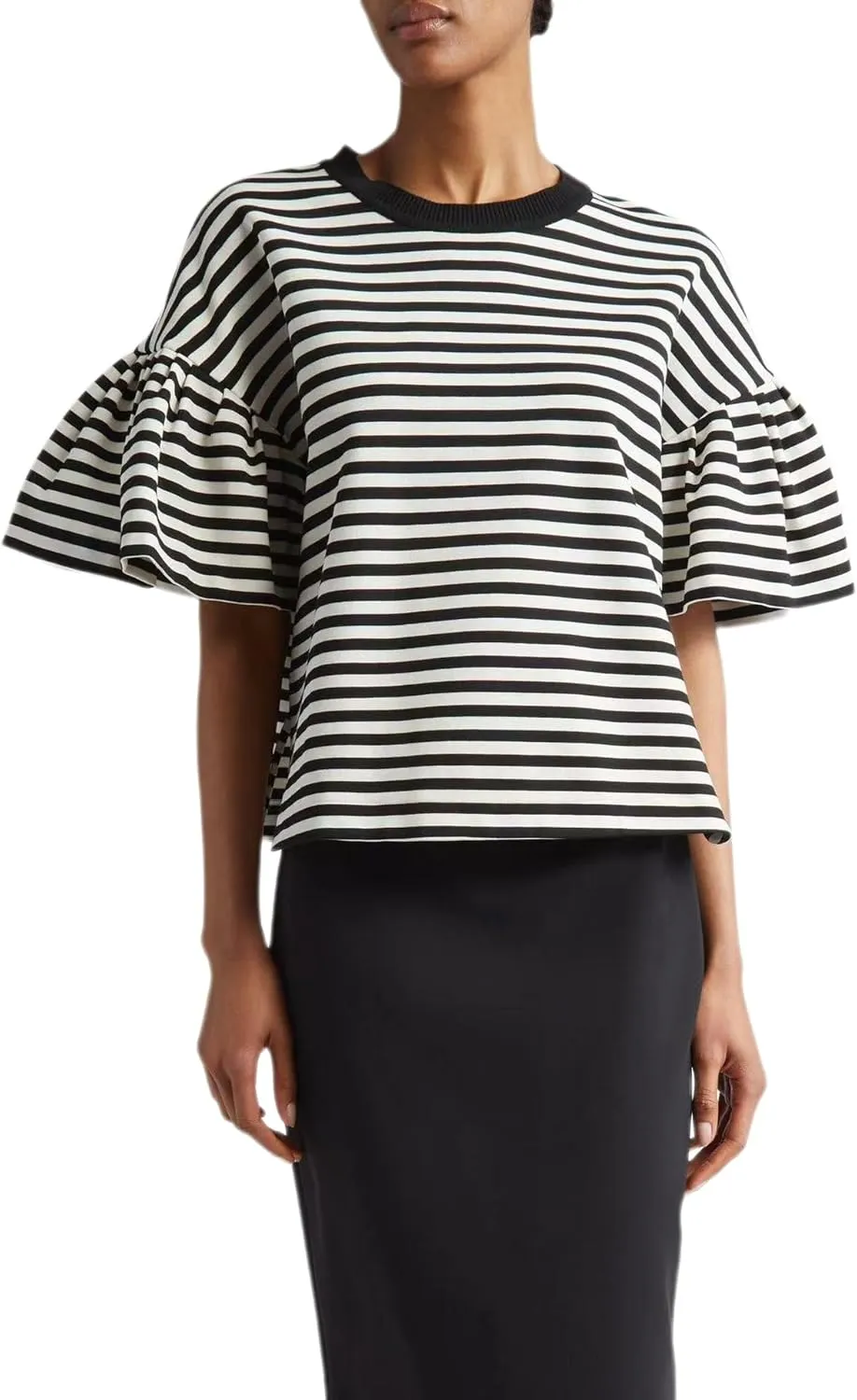 Women's Oversized T-Shirt Crew-Neck Striped Flared Short-Sleeved Top Loose Casual Fashion Summer Top