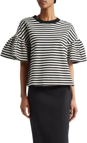Women's Oversized T-Shirt Crew-Neck Striped Flared Short-Sleeved Top Loose Casual Fashion Summer Top