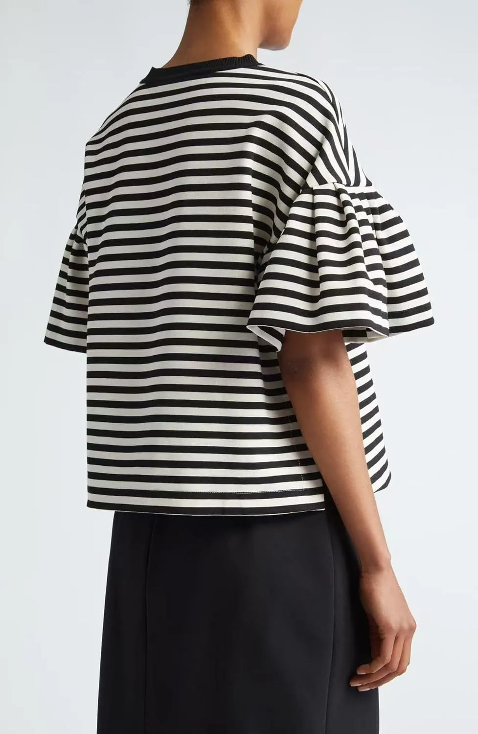 Women's Oversized T-Shirt Crew-Neck Striped Flared Short-Sleeved Top Loose Casual Fashion Summer Top