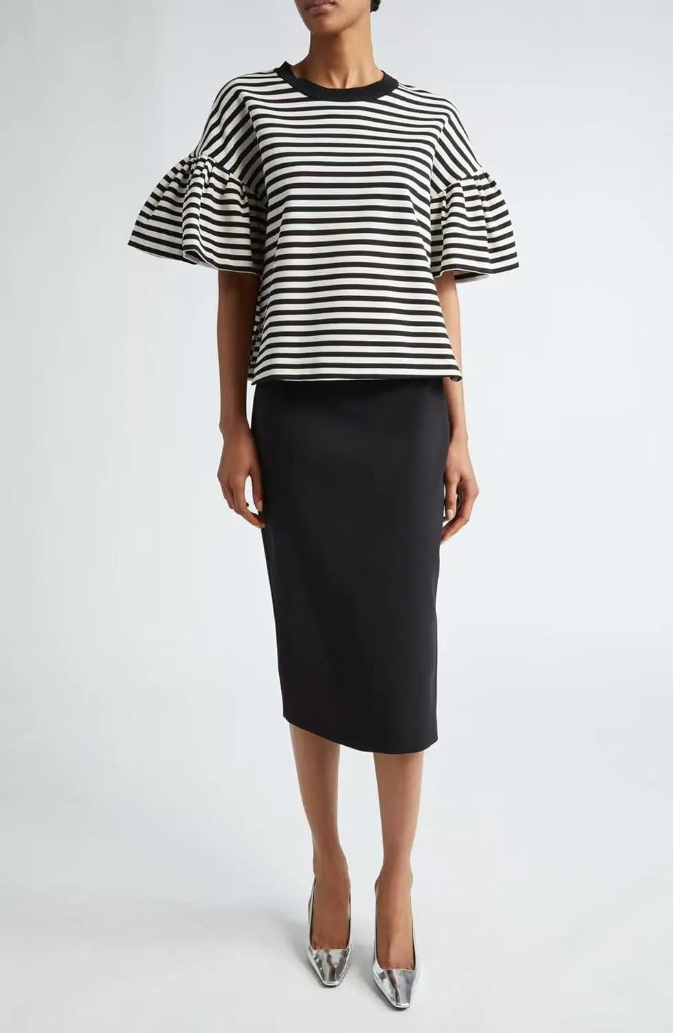 Women's Oversized T-Shirt Crew-Neck Striped Flared Short-Sleeved Top Loose Casual Fashion Summer Top
