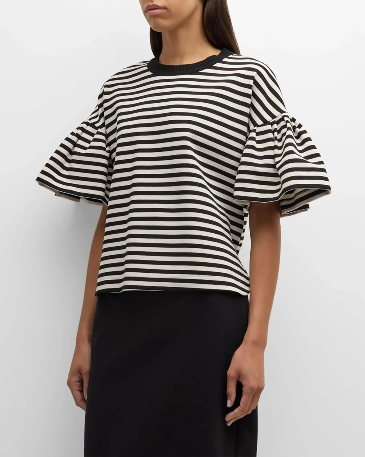 Women's Oversized T-Shirt Crew-Neck Striped Flared Short-Sleeved Top Loose Casual Fashion Summer Top