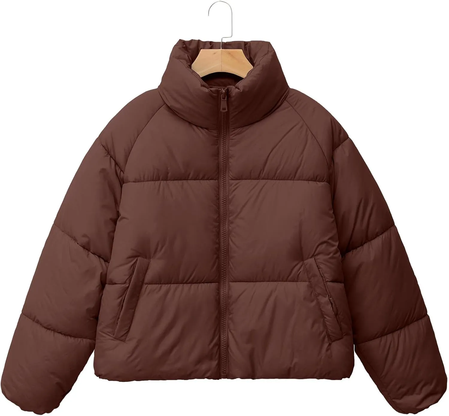 Womens Puffer Jacket Cropped Long Sleeve Zip Up Baggy Short Down Coats with Pockets