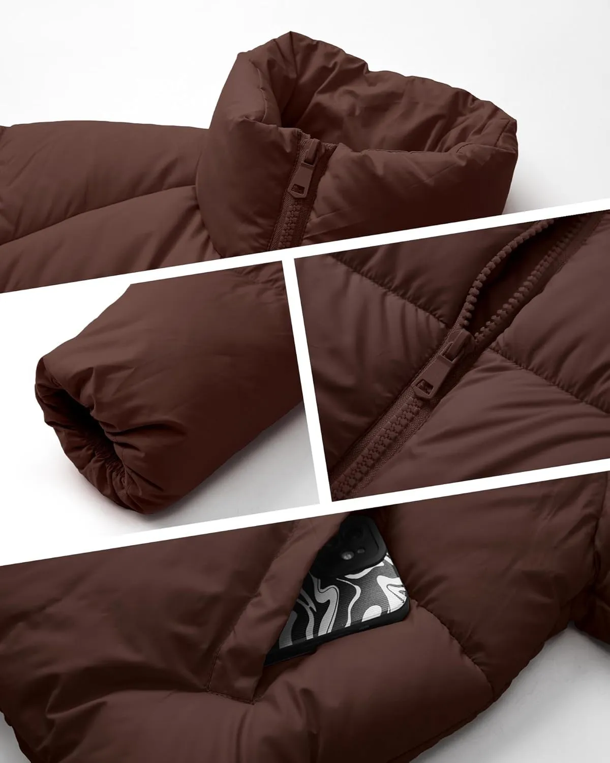 Womens Puffer Jacket Cropped Long Sleeve Zip Up Baggy Short Down Coats with Pockets