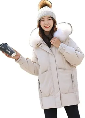 Women's Puffer Jacket Winter Thicken Down Parka Warm Full-Zip Quilted Coats with Faux Fur Hood