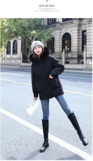 Women's Puffer Jacket Winter Thicken Down Parka Warm Full-Zip Quilted Coats with Faux Fur Hood
