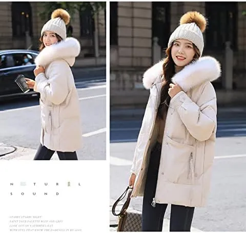 Women's Puffer Jacket Winter Thicken Down Parka Warm Full-Zip Quilted Coats with Faux Fur Hood