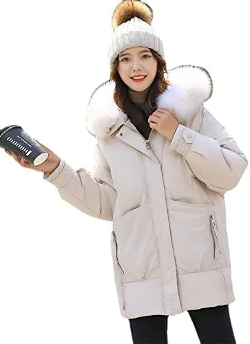 Women's Puffer Jacket Winter Thicken Down Parka Warm Full-Zip Quilted Coats with Faux Fur Hood