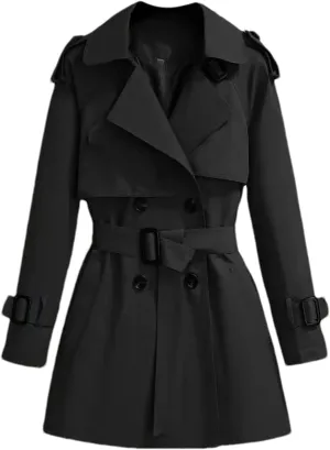 Women's Spring Trench Coat – Double-Breasted All-Match Casual Wind-Breaker Belted Loose Fit Medium Length Outerwear