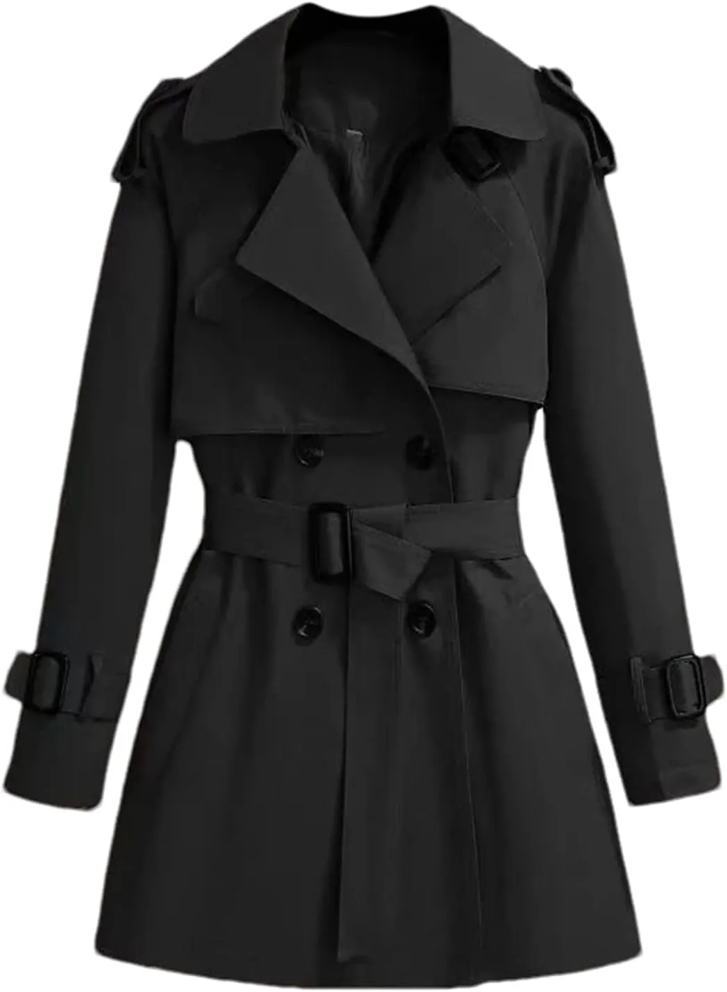 Women's Spring Trench Coat – Double-Breasted All-Match Casual Wind-Breaker Belted Loose Fit Medium Length Outerwear