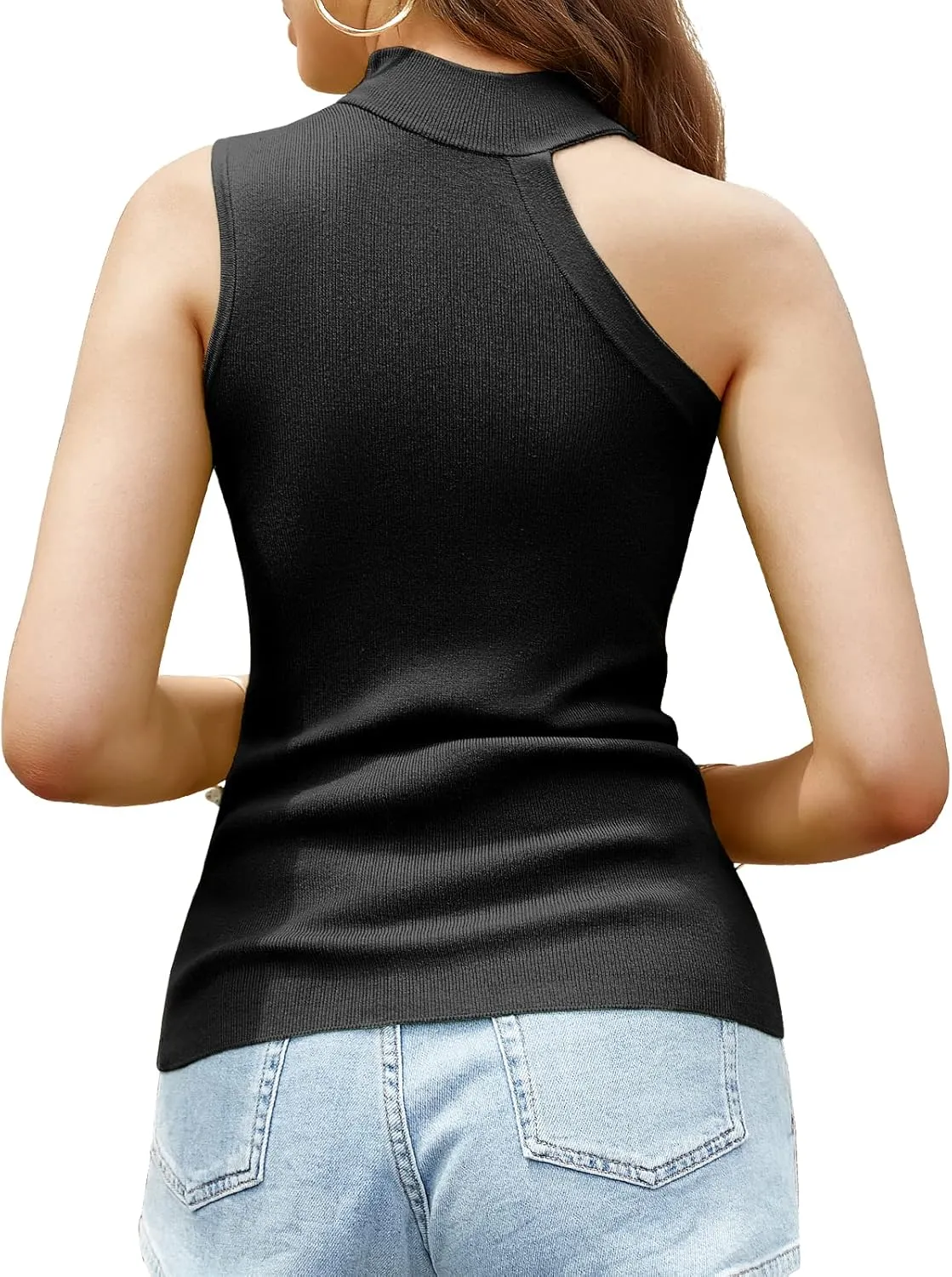 Women's Stand Neck Cropped Tank Top Sleeveless Ribbed Knit Solid Color Tank Top