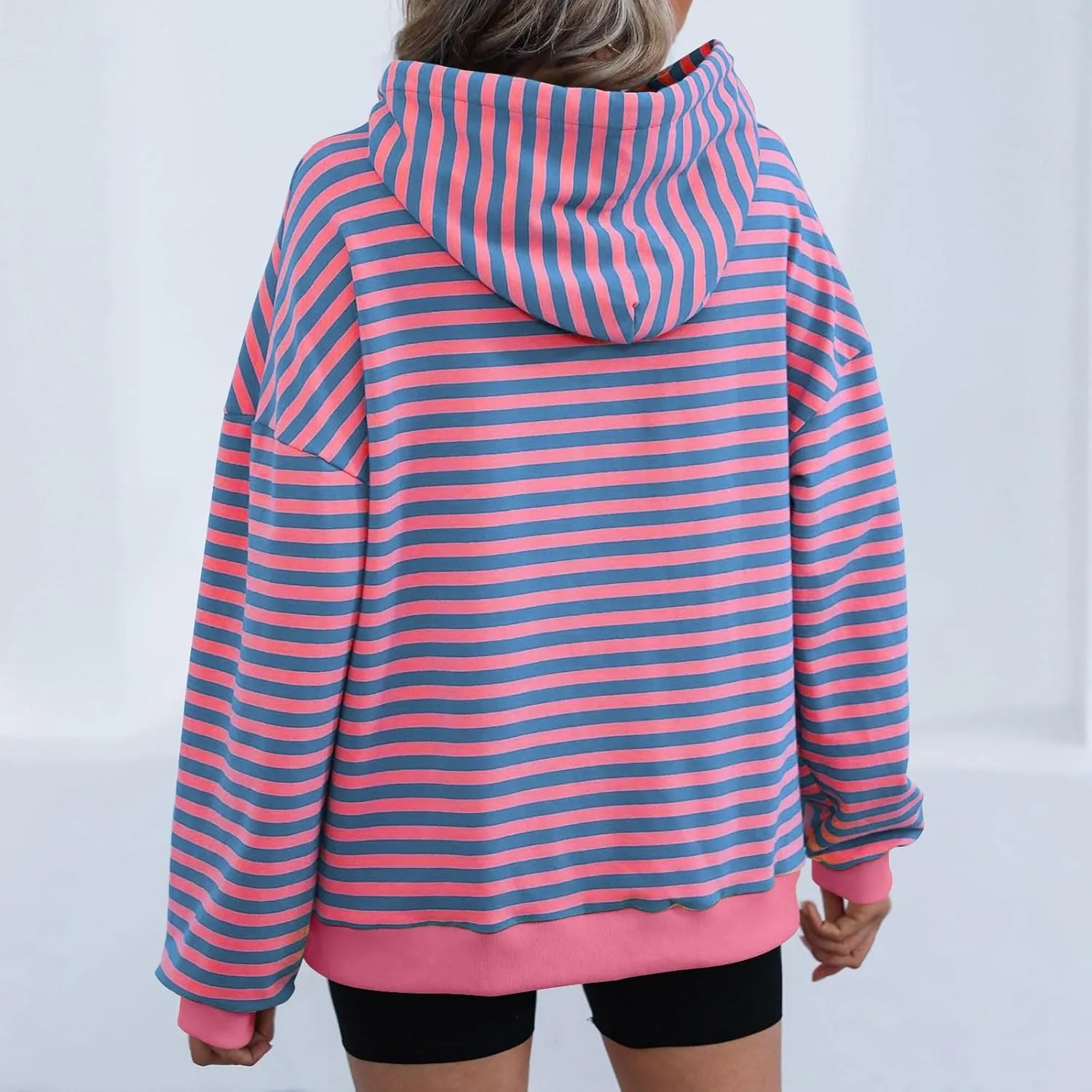 Womens Striped Hoodies 2024 Long Sleeve Sweatshirts Casual Crewneck Oversized Pullover Tops Teen Girls Clothes