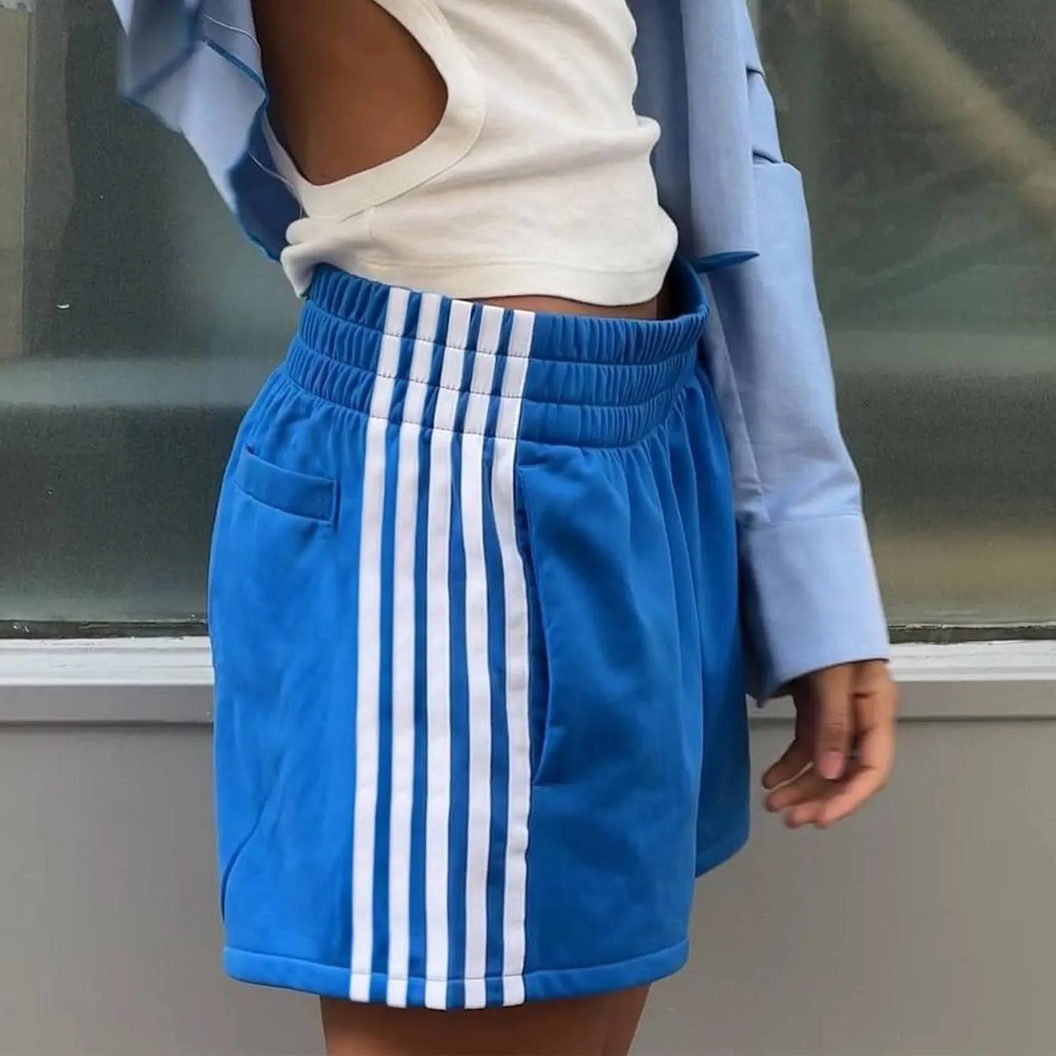 Women's Striped Running Shorts Casual Elastic High Waisted Wide Leg Sweat Shorts Lounge Workout Mini Leggings Pants