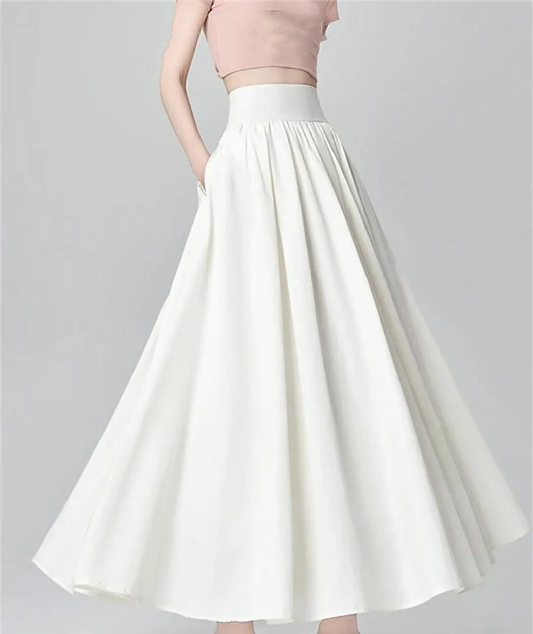 Women's Summer High Waist Maxi Skirt Korean Style Fashion Pockets Casual A-Line Party Skirts