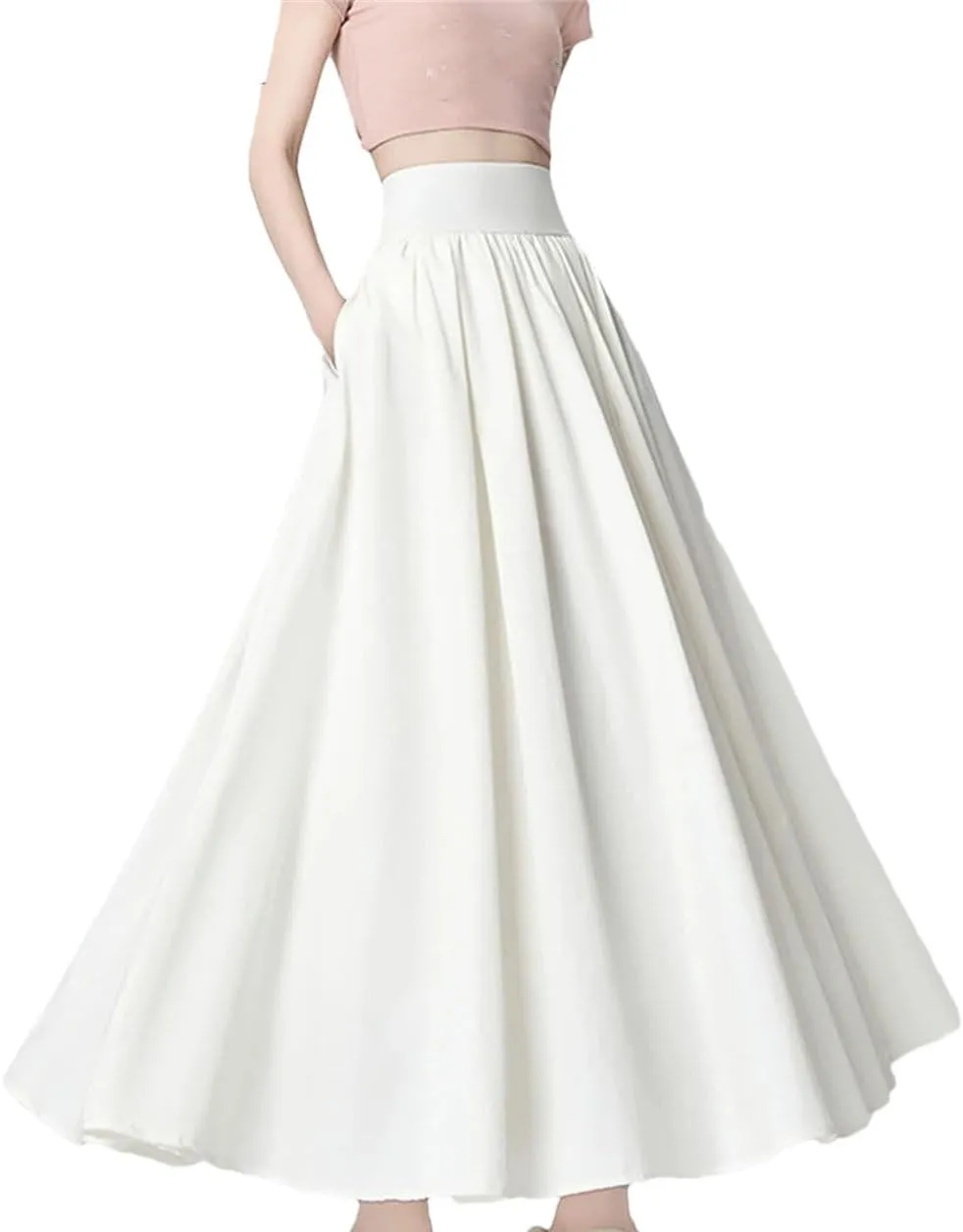 Women's Summer High Waist Maxi Skirt Korean Style Fashion Pockets Casual A-Line Party Skirts