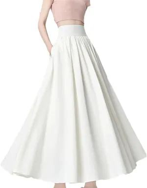 Women's Summer High Waist Maxi Skirt Korean Style Fashion Pockets Casual A-Line Party Skirts