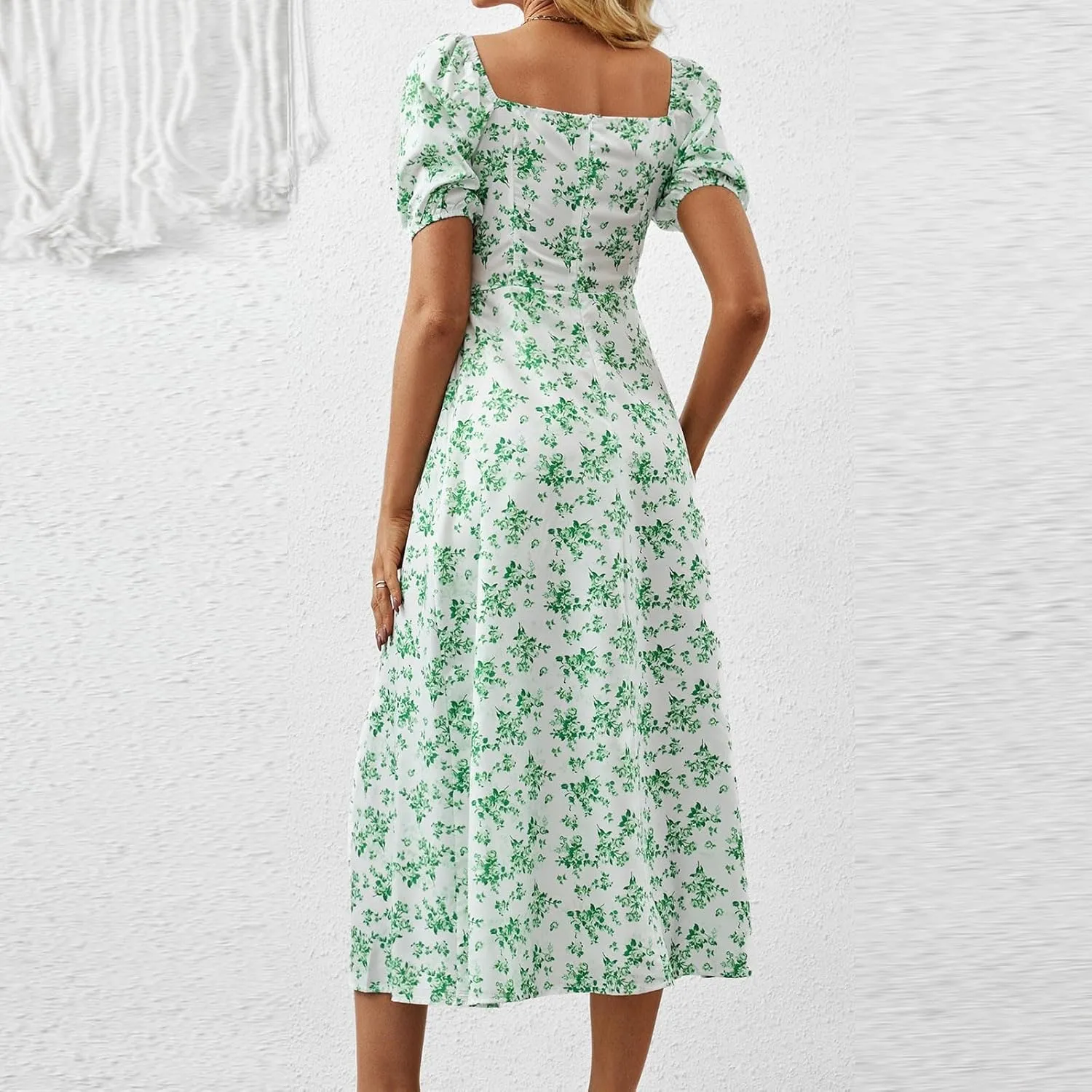 Women's Summer Puff Sleeve Floral Split Maxi Dress Flowy A Line Casual Beach Long Dresses 2025 Boho Floral Dress