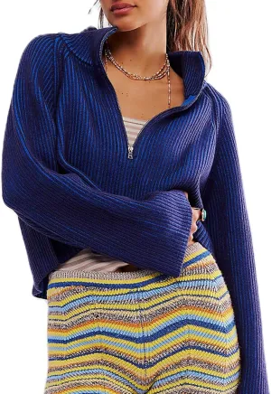 Womens Turtleneck Cropped Sweater Half Zipper Pullover Knit Oversized Sweater Fall Y2k Outfits