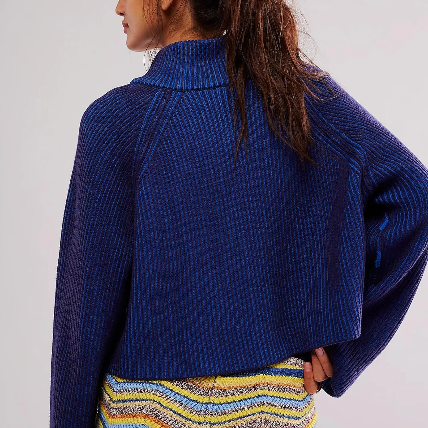 Womens Turtleneck Cropped Sweater Half Zipper Pullover Knit Oversized Sweater Fall Y2k Outfits