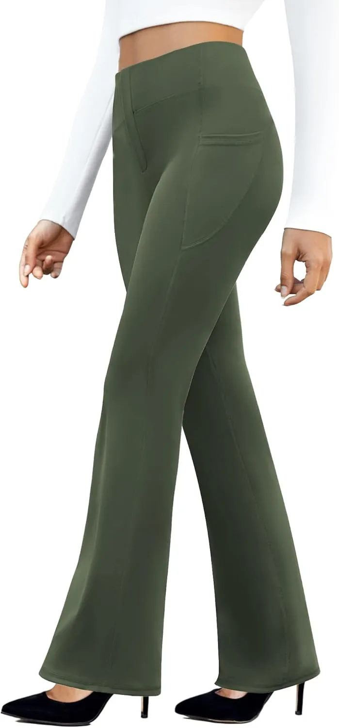 Women's Work Pants Business Casual Pants High Waisted Yoga Flare Leggings with Pockets Dress Slacks Tummy Control